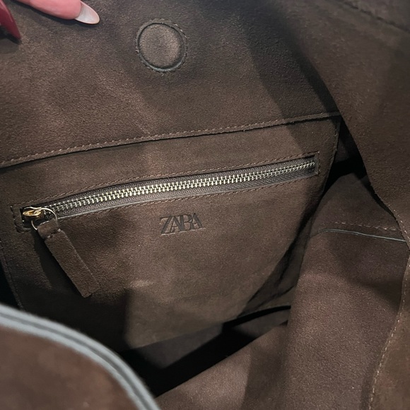 Zara Asymmetric Chocolate Suede Shoulder Hobo Bag in Dark Brown - Picture 12 of 14